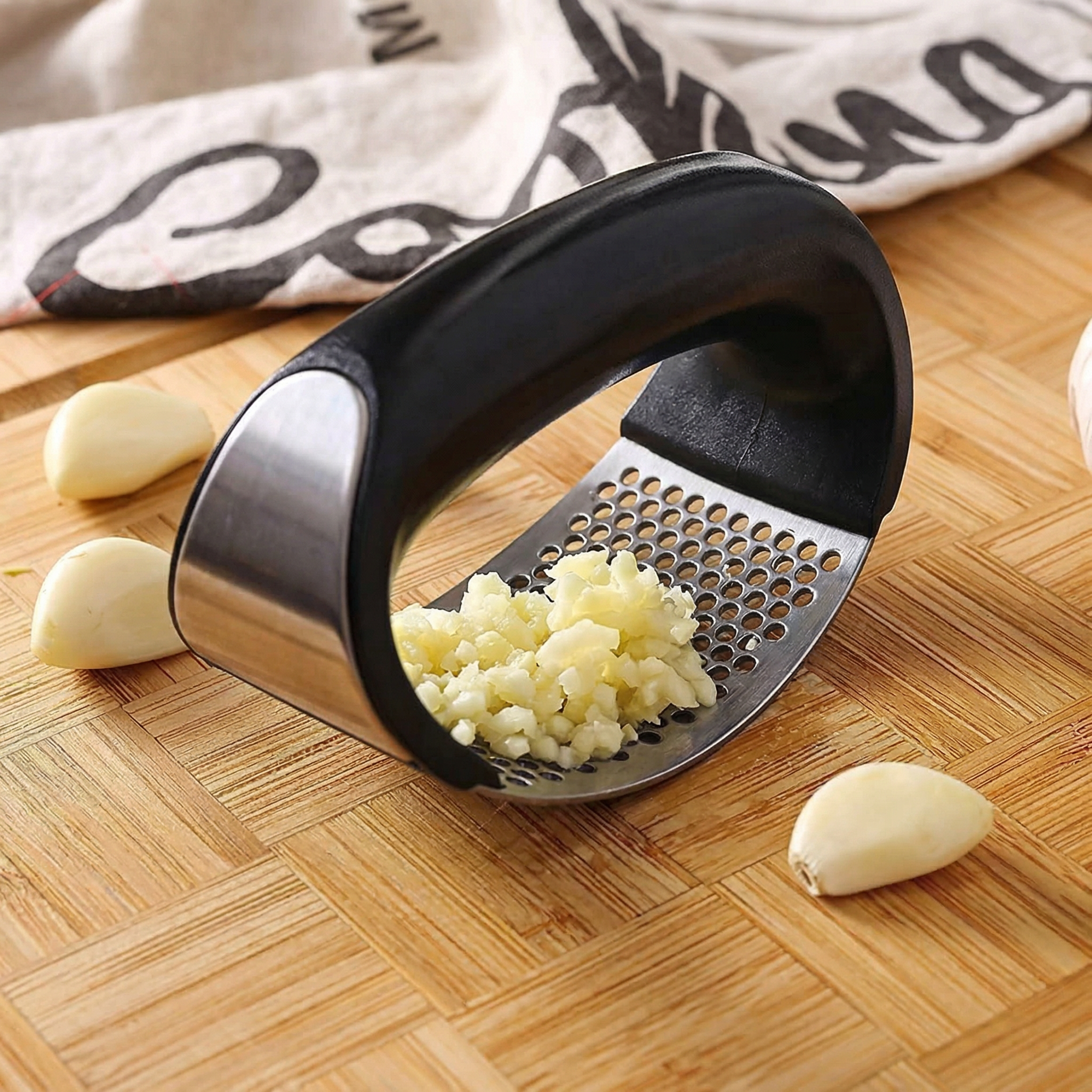 Premium Stainless Steel Garlic Press Rocker – Ergonomic Kitchen Mincer & Crusher Tool