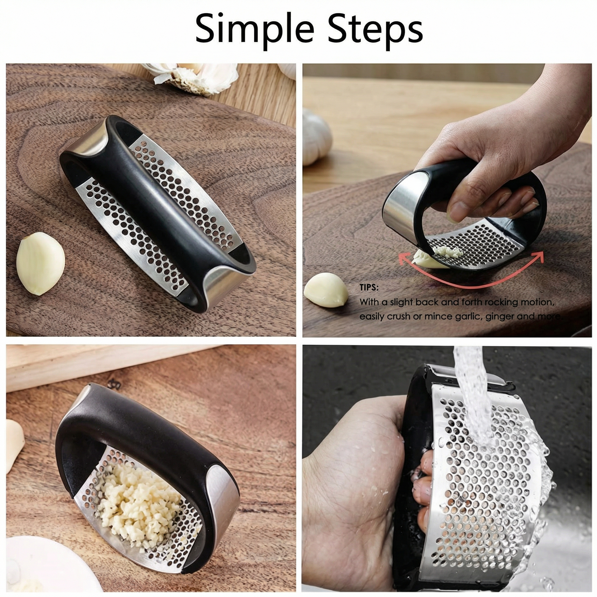 Premium Stainless Steel Garlic Press Rocker – Ergonomic Kitchen Mincer & Crusher Tool