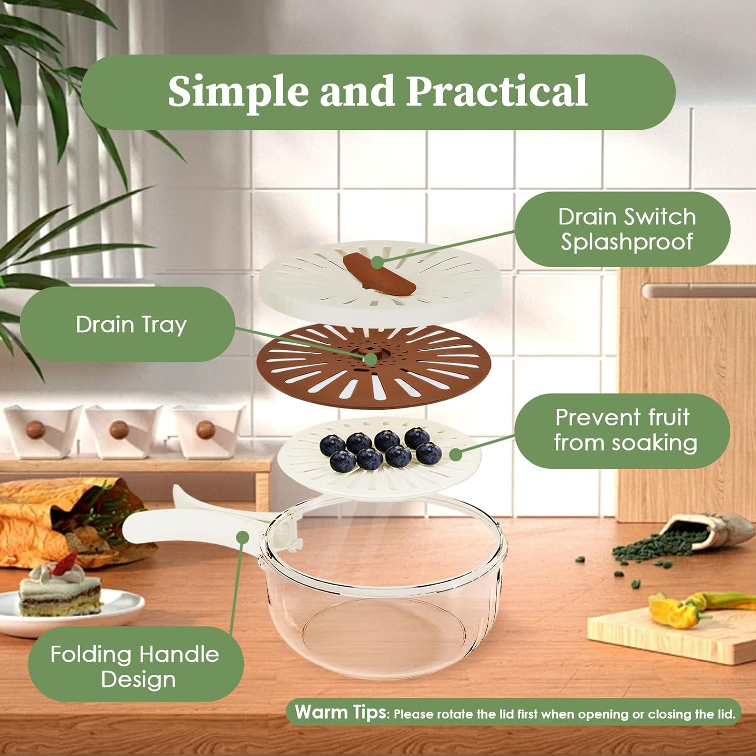 Foldable Vegetable Washing Basket With Drain Lid (L-22 cm)