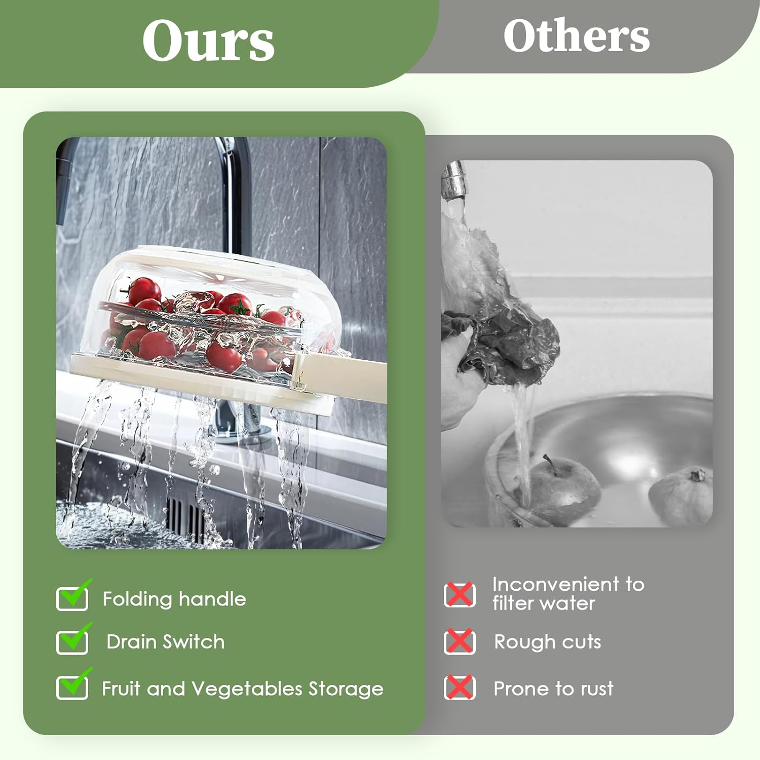 Foldable Vegetable Washing Basket With Drain Lid (L-22 cm)