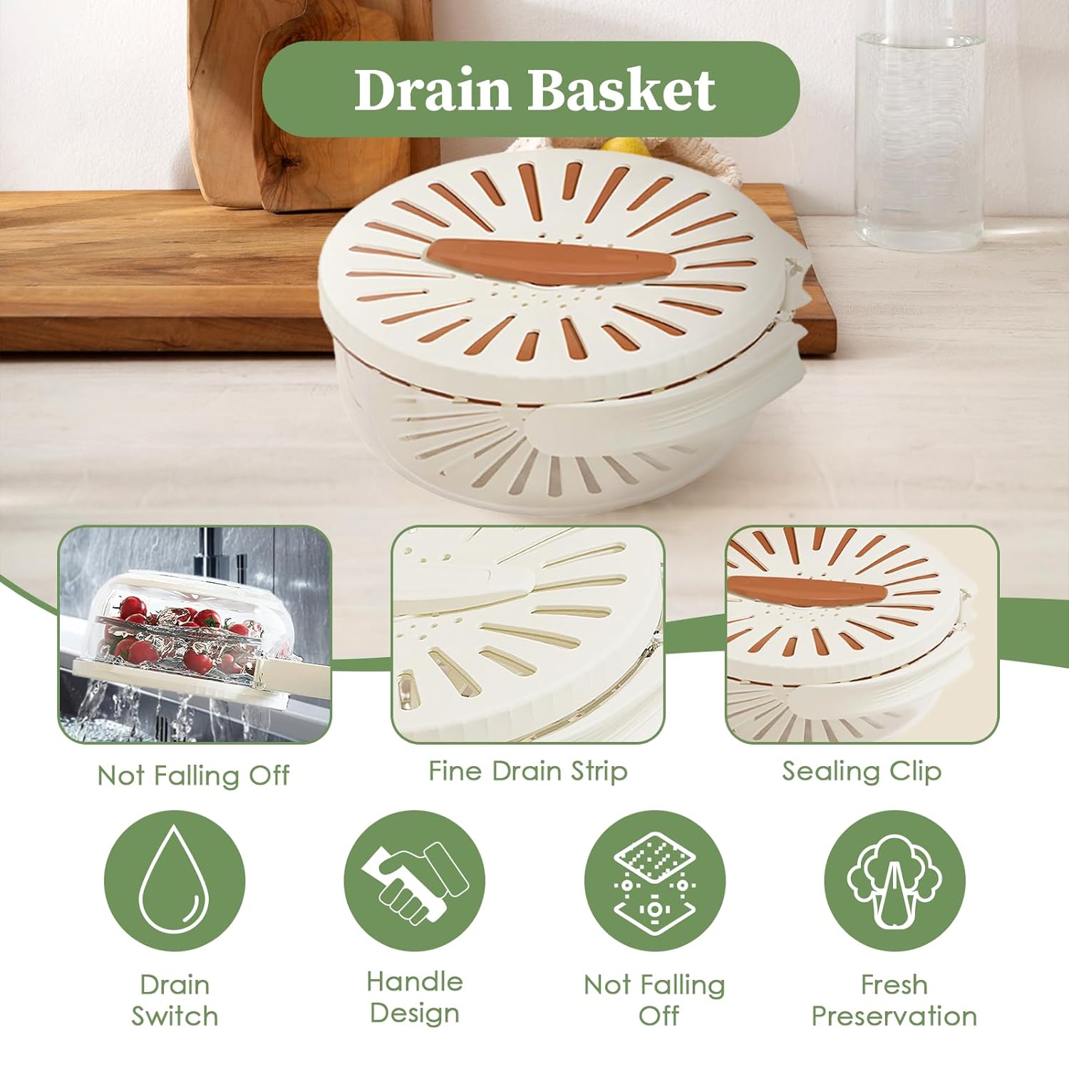 Foldable Vegetable Washing Basket With Drain Lid (L-22 cm)