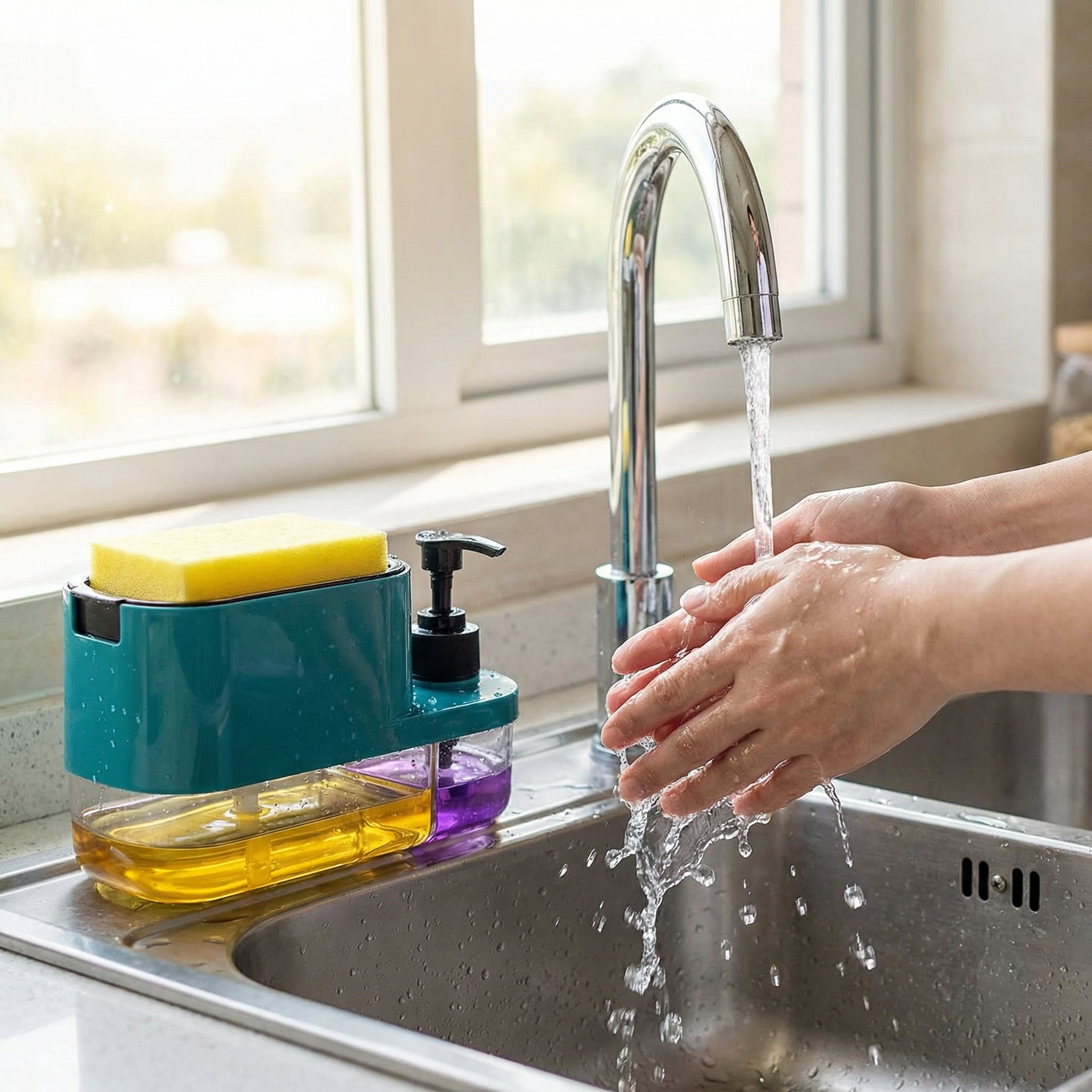 3-in-1 Kitchen Sink Soap Dispenser, Sponge Holder & Liquid Detergent Organizer