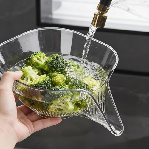 Crystal Clear Plastic Kitchen Fruit & Vegetable Wash Colander / Strainer Bowl