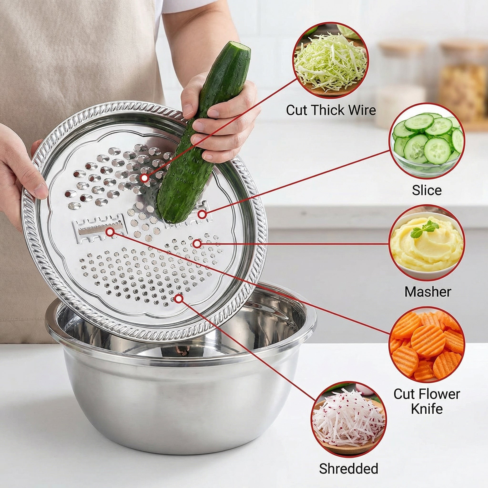 Geariva Stainless Steel Grater Bowl With Colander Set