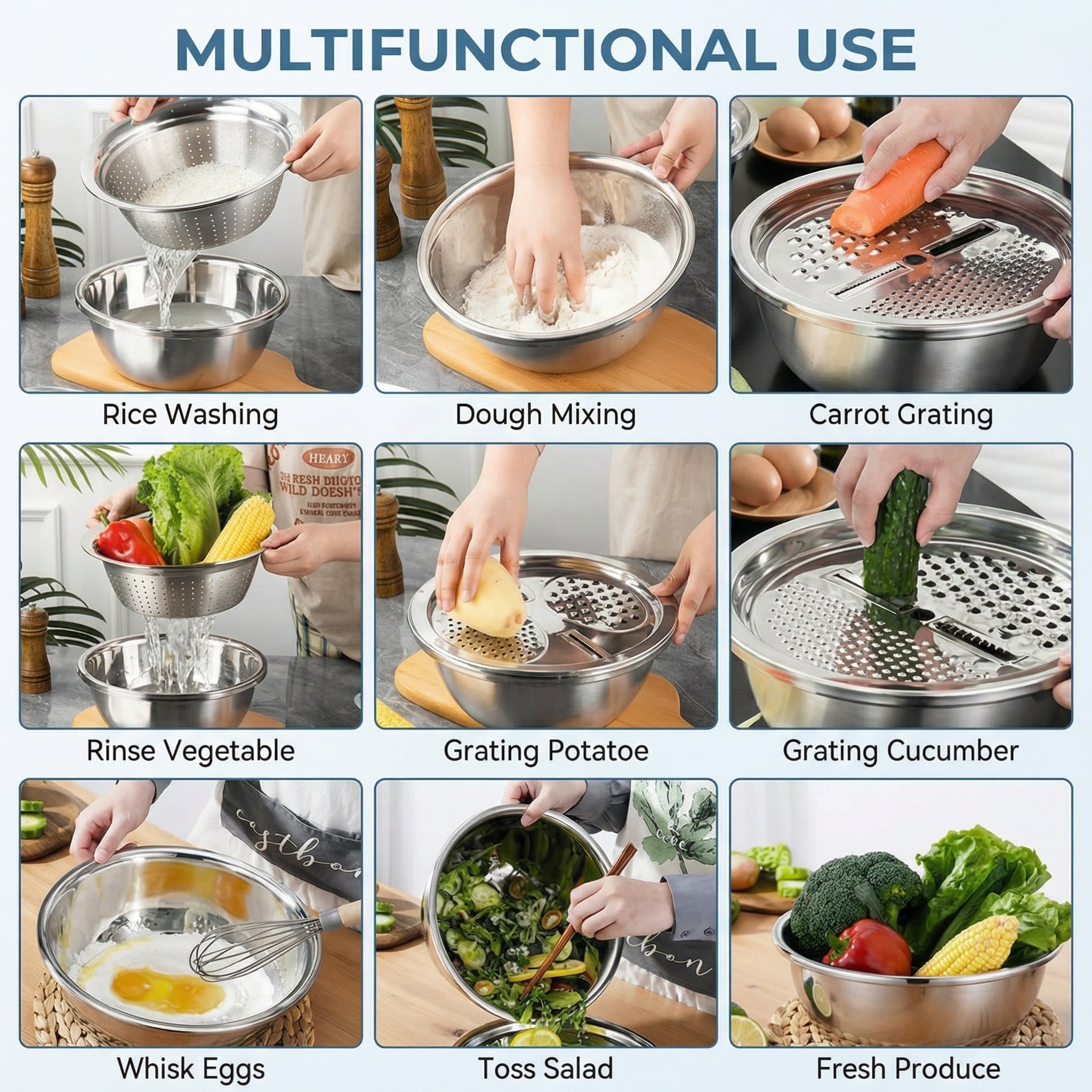Geariva Stainless Steel Grater Bowl With Colander Set