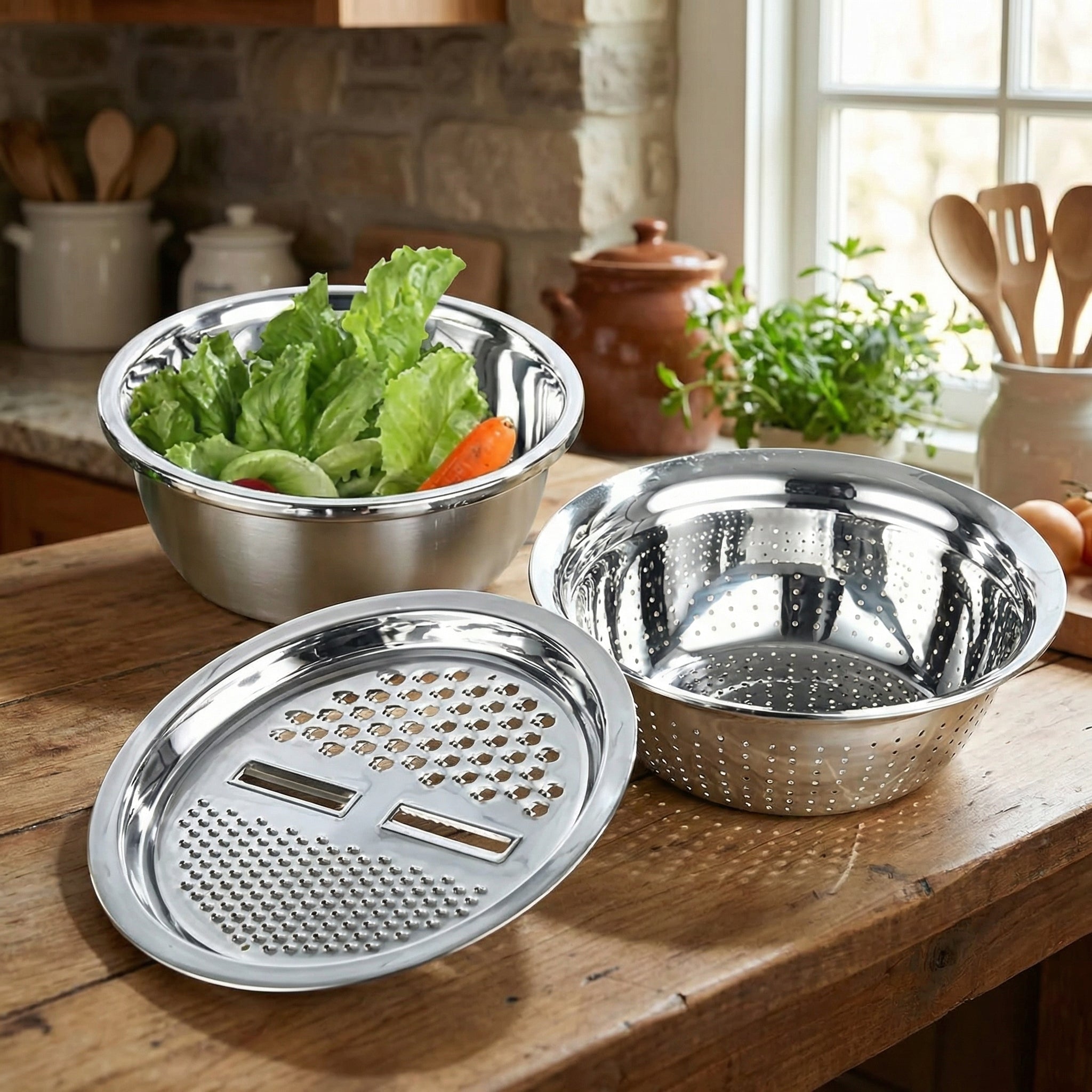 Geariva Stainless Steel Grater Bowl With Colander Set