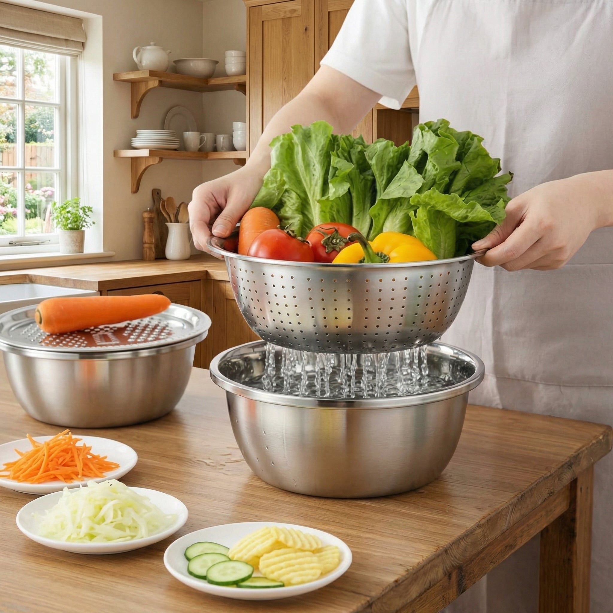 Geariva Stainless Steel Grater Bowl With Colander Set