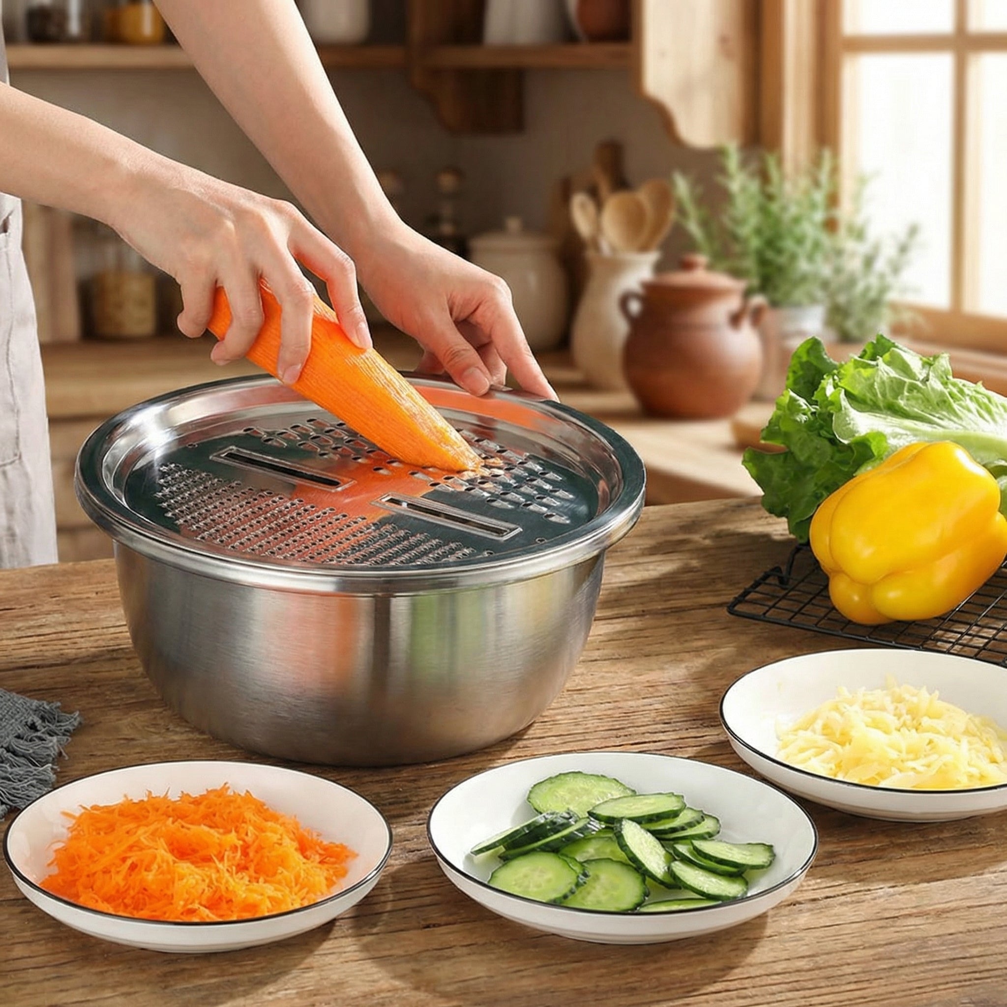 Geariva Stainless Steel Grater Bowl With Colander Set