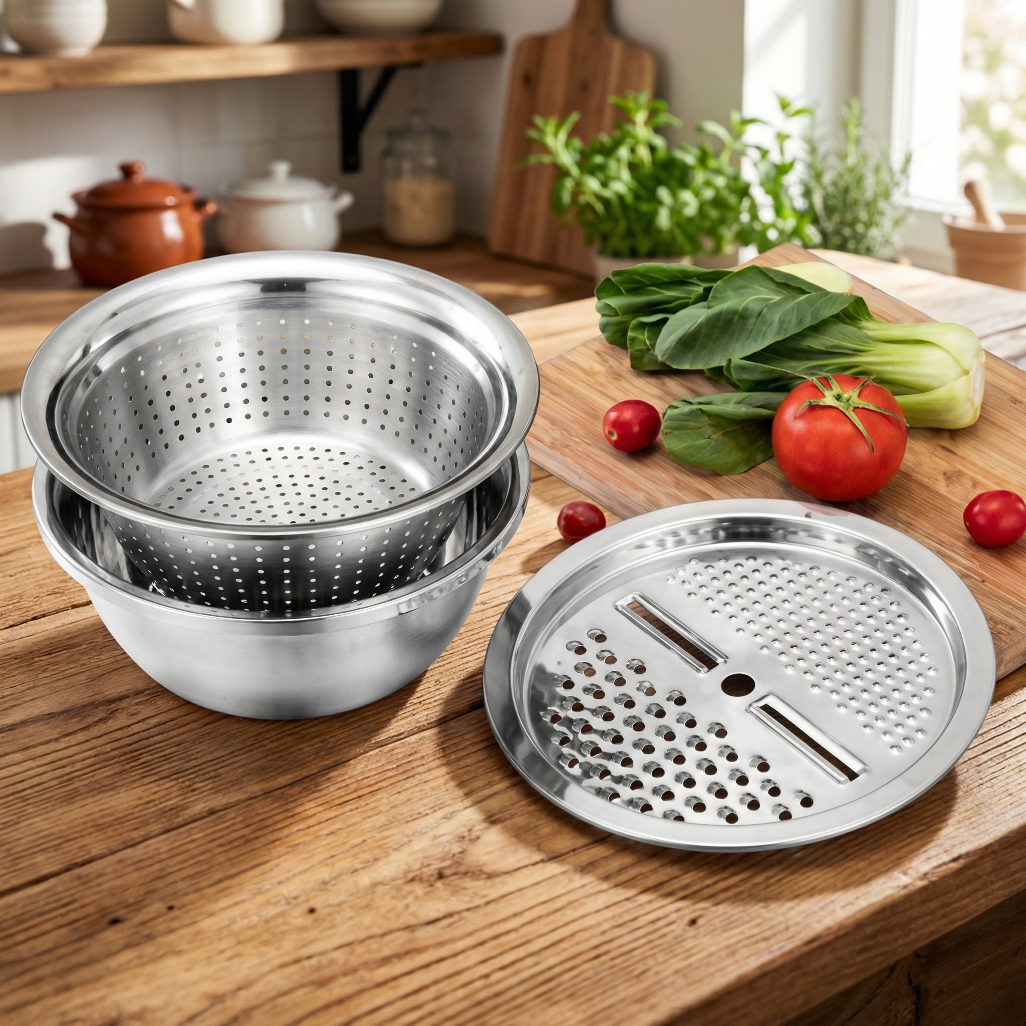 Geariva Stainless Steel Grater Bowl With Colander Set