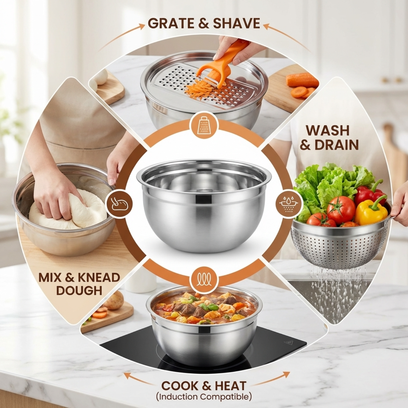 Geariva Stainless Steel Grater Bowl With Colander Set
