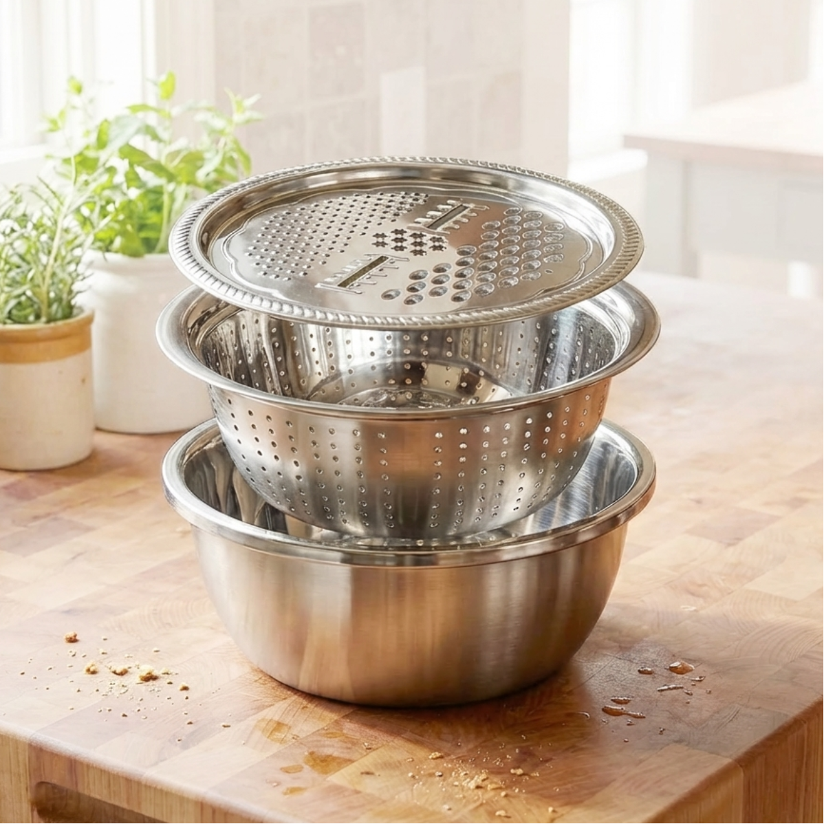 Geariva Stainless Steel Grater Bowl With Colander Set